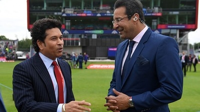 Wasim Akram and Sachin Tendulkar during the 2019 World Cup in England. (Getty Images) Wasim Akram and Sachin Tendulkar during the 2019 World Cup in England. (Getty Images)