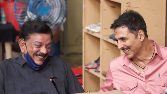 Akshay Kumar and Priyadarshan on the sets of Raksha Bandhan.