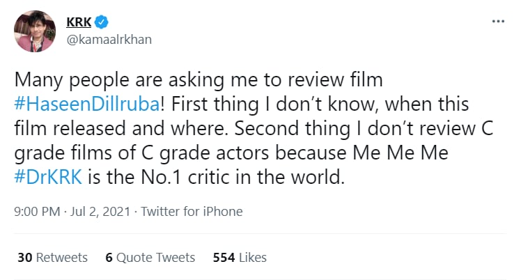 Kamaal R Khan aka KRK considers himself the best film critic in the world.