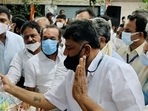 KPCC President DK Shivakumar distributes ration kits to the needy people, at Malleshwaram in Bengaluru in this file photo. KPCC President DK Shivakumar distributes ration kits to the needy people, at Malleshwaram in Bengaluru in this file photo.