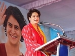 Priyanka highlighted that Congress workers helped migrant workers, arranged oxygen cylinders, concentrators, medical and ration kits for the people who were in need of these during the Covid-19 pandemic.(PTI Photo) Priyanka highlighted that Congress workers helped migrant workers, arranged oxygen cylinders, concentrators, medical and ration kits for the people who were in need of these during the Covid-19 pandemic.(PTI Photo)