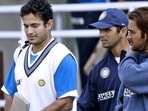 Former Indian pacer Irfan Pathan, with former captain Rahul Dravid and MS Dhoni (L-R)(Getty Images) Former Indian pacer Irfan Pathan, with former captain Rahul Dravid and MS Dhoni (L-R)(Getty Images)