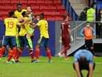 David Ospina of Colombia celebrates with teammates winning a penalty shootout. (Getty Images) David Ospina of Colombia celebrates with teammates winning a penalty shootout. (Getty Images)
