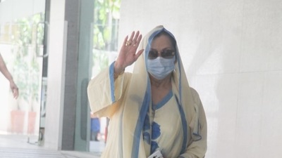 Saira Banu seen outside the hospital in Mumbai. Saira Banu seen outside the hospital in Mumbai.