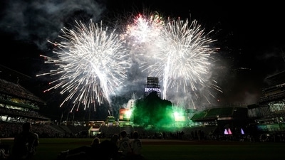 Fireworks light up over Coors Field to mark the Fourth of July holiday after a baseball game between the St. Louis Cardinals and Colorado Rockies on Friday, July 2, 2021, in Denver. (AP Photo/David Zalubowski) Fireworks light up over Coors Field to mark the Fourth of July holiday after a baseball game between the St. Louis Cardinals and Colorado Rockies on Friday, July 2, 2021, in Denver. (AP Photo/David Zalubowski)