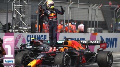 Formula One F1- Red Bull's Max Verstappen celebrates winning the race. (REUTERS)