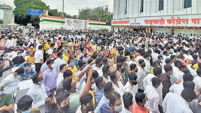 NCP supporters and party workers violate Covid norms at the inauguration of the party office in Pune, on June 19. (HT PHOTO) NCP supporters and party workers violate Covid norms at the inauguration of the party office in Pune, on June 19. (HT PHOTO)