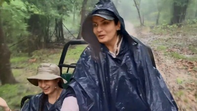 The image is a screenshot from Raveena Tandon's video that prompted Madhuri Dixit to reply. (Instagram/@officialraveenatandon)