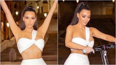 Kim Kardashian pairs white bralette with mini skirt for a night out in Rome (Instagram/@kimkardashian) Kim Kardashian pairs white bralette with mini skirt for a night out in Rome (Instagram/@kimkardashian)