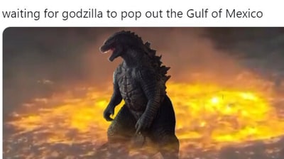 A hilarious meme based on the 'Eye of fire' on the Gulf of Mexico. (Twitter/@aka_CJ)