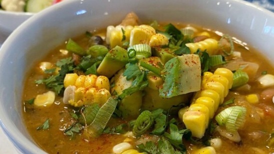 Potato and corn soup: A bowl of hot corn soup is all you need on a cosy rainy evening. Top it with fresh herbs like basil, parsley and rosemary and dig in.(Instagram/@pebblesandtoast)