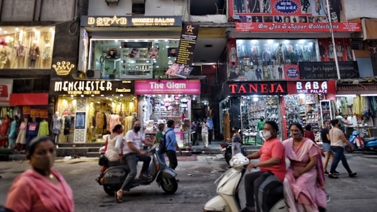A view of Laxmi Nagar Market after its reopening following a brief closure due to Covid-19 norms violations in New Delhi on July 3. The total number of recovered cases, meanwhile, stood at 1,408,567 on July 4 with the addition of 111 recoveries, up from 106 on July 3, HT reported.(Sanchit Khanna / HT Photo)