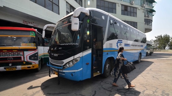 Inter-state bus services resumed in the state from July 1 at ISBT Tutukand. Photo by Deepak Sansta / Hindustan Times)((Deepak Sansta/HT) )