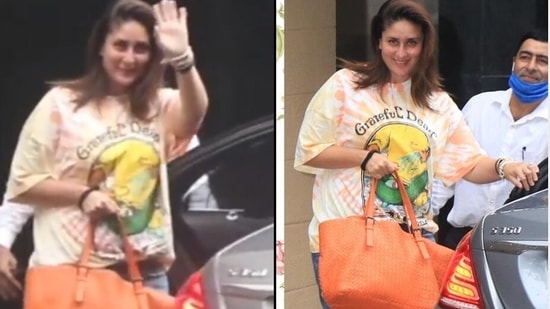 Kareena Kapoor Khan's orange tie-dye H&amp;M T-shirt won't burn hole in your pocket(Instagram/viralbhayani/the_bollywood_closet)