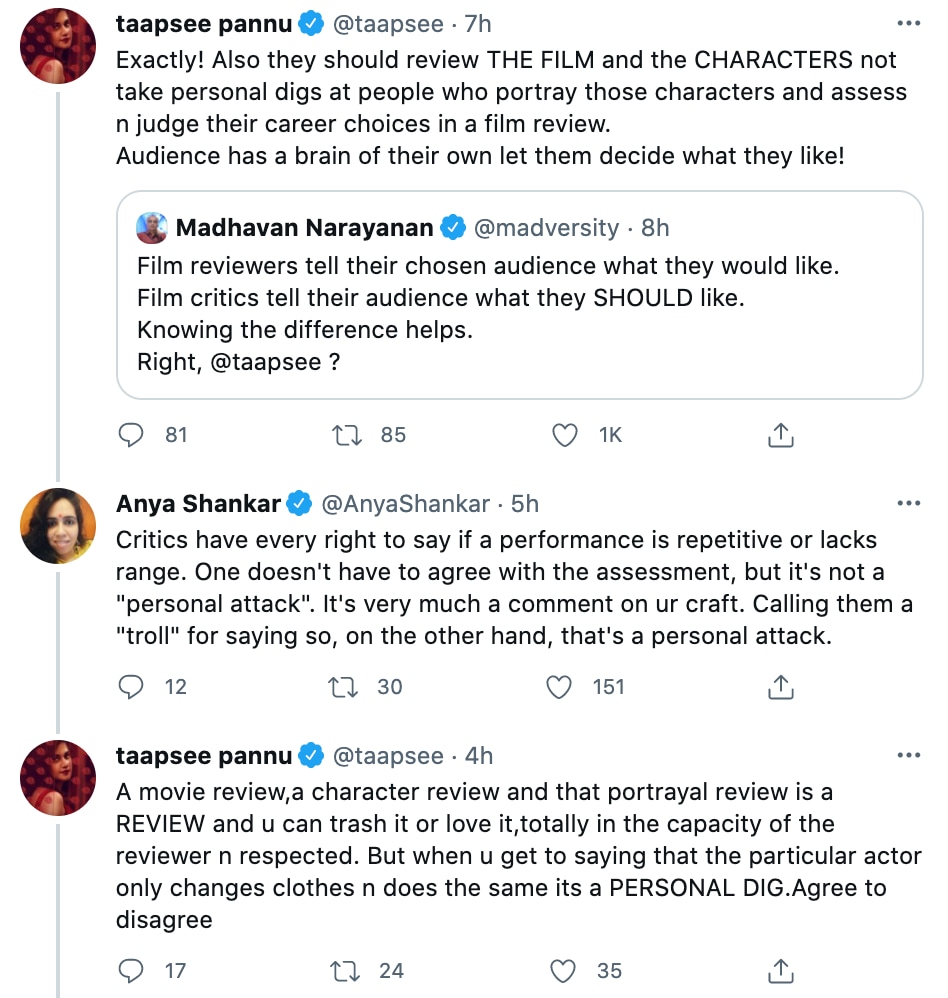 तापसी पन्नू ने अपनी फिल्म की आलोचना के बारे में ट्वीट किया। तापसी पन्नू ने अपनी फिल्म की आलोचना के बारे में ट्वीट किया।