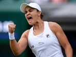 Wimbledon -  Australia's Ashleigh Barty celebrates winning her fourth-round match against Czech Republic's Barbora Krejcikova.