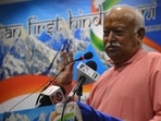 RSS chief Mohan Bhagwat speaks during a book launch program at Vasundhara, in Ghaziabad on Sunday.(ANI Photo) RSS chief Mohan Bhagwat speaks during a book launch program at Vasundhara, in Ghaziabad on Sunday.(ANI Photo)