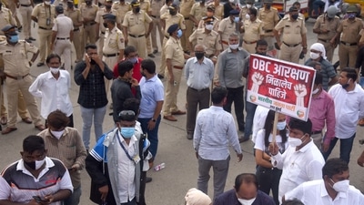 Mumbai, India BJP party workers stage a Chakka Jam (Road Blockade) agitation against the government, demanding restoration of the political reservation for OBC community at Dahisar Check Naka (HT PHOTO)