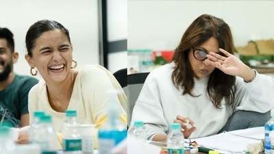 Alia Bhatt and Shefali Shah during the script reading of Darlings. Alia Bhatt and Shefali Shah during the script reading of Darlings.
