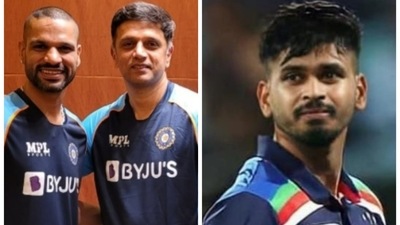 Shreyas Iyer (right) hopeful of India performing with Rahul Dravid and Shikhar Dhawan (left) (HT Collage) Shreyas Iyer (right) hopeful of India performing with Rahul Dravid and Shikhar Dhawan (left) (HT Collage)