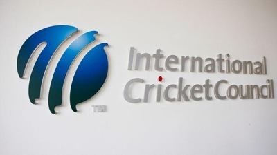 The International Cricket Council (ICC) logo at the ICC headquarters in Dubai. (REUTERS)