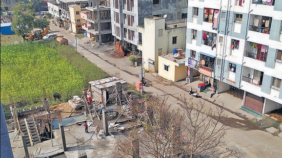 Newly building construction in farm area of Kirkatwadi village on Sinhgad road in Pune. (HT PHOTO)