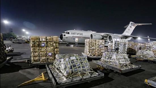 Kuwait releases a shipment of 282 oxygen cylinders, 60 oxygen ventilators and other medical supplies to help India amid Covid-19 on May 4. (File photo)