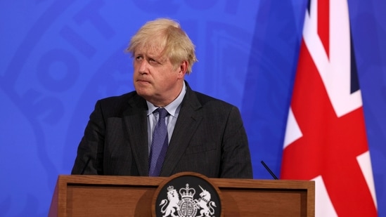 Boris Johnson, in a televised news conference, signaled the replacement of mandatory preventive measures to be transformed into a matter of personal choice after July 19.(AP)