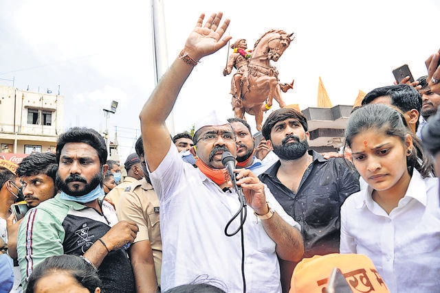 Narendra Patil speaking at Maratha outfit’s protest in Solapur, on July 4. (HT PHOTO) Narendra Patil speaking at Maratha outfit’s protest in Solapur, on July 4. (HT PHOTO)