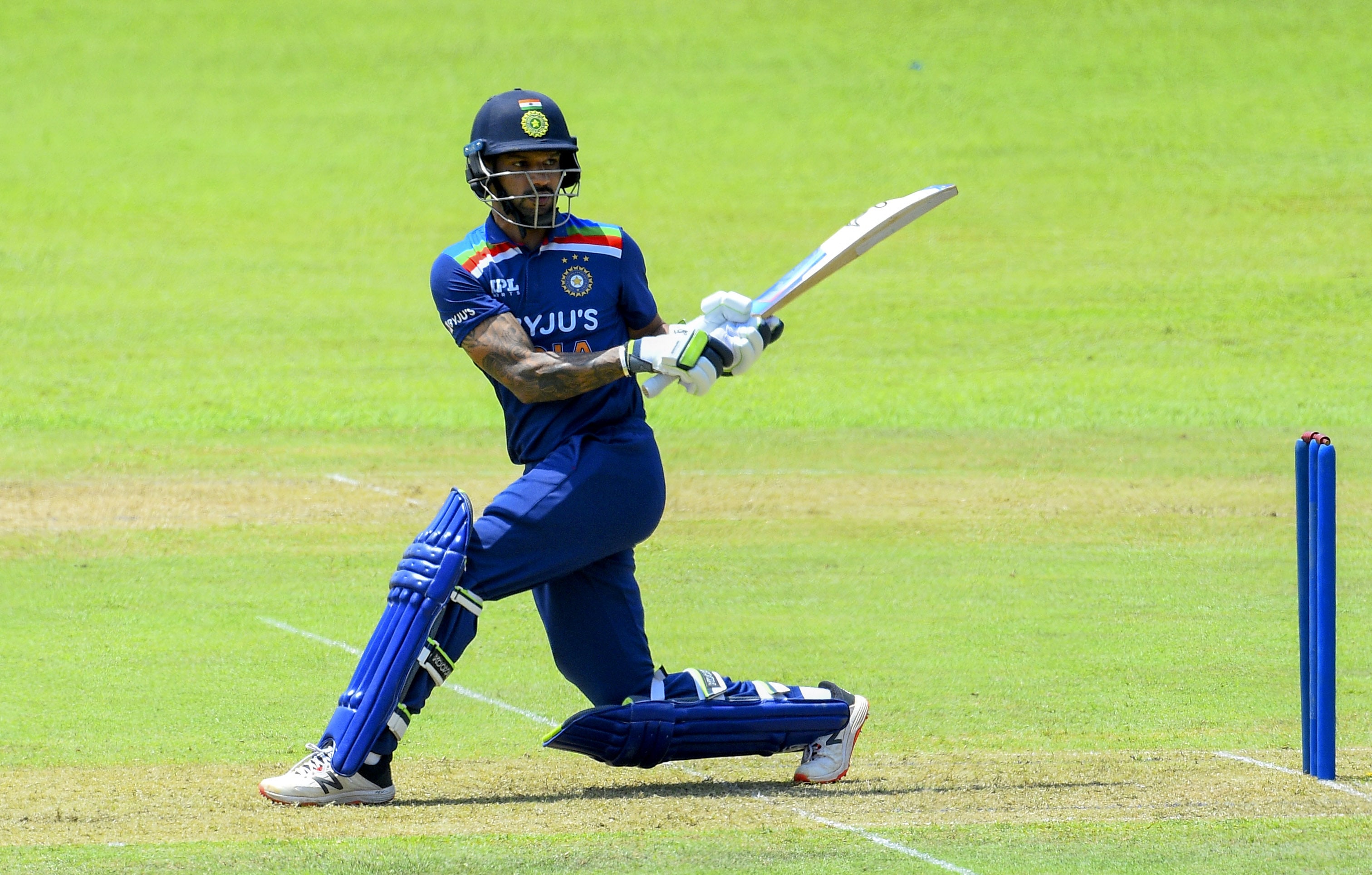 India skipper Shikhar Dhawan was in action with the bat during Team India's intra-squad match in Colombo. India skipper Shikhar Dhawan was in action with the bat during Team India's intra-squad match in Colombo.