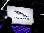 The Jaguar logo is seen at the Jaguar Land Rover booth during a media day for the Auto Shanghai show in Shanghai, China. 