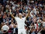 Switzerland's Roger Federer celebrates winning his fourth-round match against Italy's Lorenzo Sonego