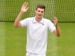 Wimbledon -  Poland's Hubert Hurkacz celebrates winning his fourth-round match against Russia's Daniil Medvedev.