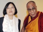 Tibetan spiritual leader, the 14th Dalai Lama, with Taiwan President Tsai Ing-wen. (File photo)