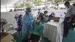 Health workers collect swab samples for Covid-19 test ahead of the monsoon session at Vidhan Bhavan in Mumbai on July 3. (HT file photo) Health workers collect swab samples for Covid-19 test ahead of the monsoon session at Vidhan Bhavan in Mumbai on July 3. (HT file photo)