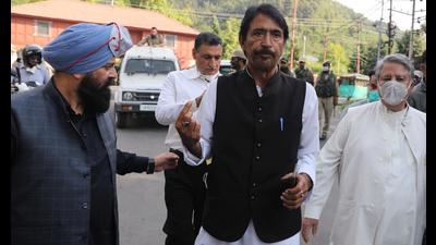 Jammu & Kashmir Congress chief Ghulam Ahmad Mir coming out of the meeting in Srinagar on Tuesday. (PTI) Jammu & Kashmir Congress chief Ghulam Ahmad Mir coming out of the meeting in Srinagar on Tuesday. (PTI)