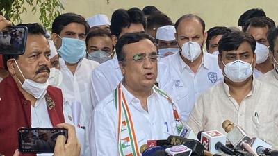 AICC general secretary Ajay Maken addressing newspersons at State party office in Jaipur on Tuesday. AICC general secretary Ajay Maken addressing newspersons at State party office in Jaipur on Tuesday.