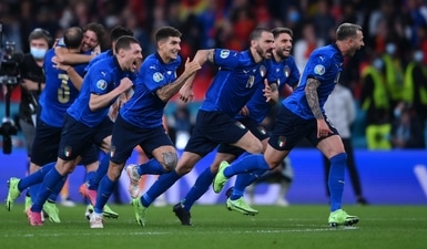 Italian players celebrate after their win over Spain in the Euro 2020 semifinal (Getty Images) Italian players celebrate after their win over Spain in the Euro 2020 semifinal (Getty Images)