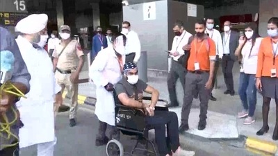 Arshdeep Singh was received by his family members at Delhi airport on Monday. (ANI Photo)