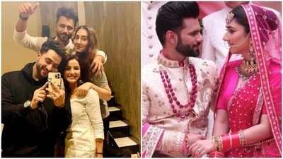 Aly Goni with couple Rahul Vaidya-Disha Parmar and his girlfriend Jasmin Bhasin. Aly Goni with couple Rahul Vaidya-Disha Parmar and his girlfriend Jasmin Bhasin.