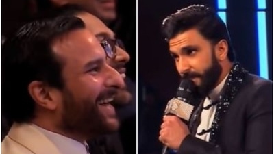 Ranveer Singh and Saif Ali Khan at an awards show. Ranveer Singh and Saif Ali Khan at an awards show.