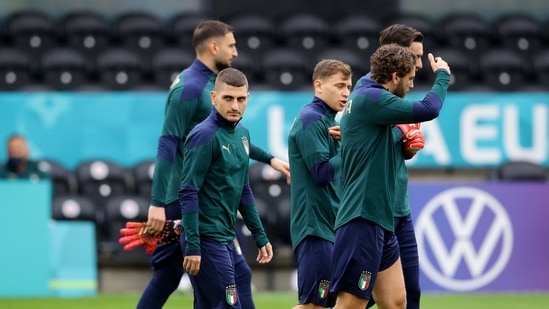 Italy vs Spain: Italy players during a training session(REUTERS)