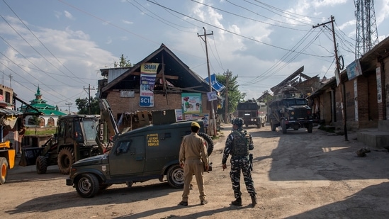 Among those who were part of Tuesday’s crucial meeting were J&K police chief Dilbag Singh, additional director general J&K police Mukesh Singh, Intelligence Bureau director Aravind Kumar and Central Industrial Security Force director general Sudhir Saxena.(AP) Among those who were part of Tuesday’s crucial meeting were J&K police chief Dilbag Singh, additional director general J&K police Mukesh Singh, Intelligence Bureau director Aravind Kumar and Central Industrial Security Force director general Sudhir Saxena.(AP)