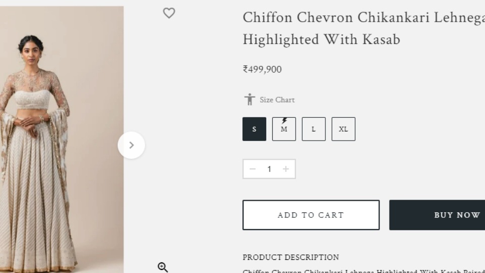 The Chiffon Chevron Chikankari Lehnega Highlighted With Kasab.(taruntahiliani.com)