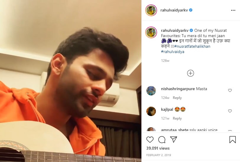 Rahul Vaidya sings in his home.