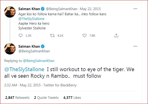 A glimpse of Salman Khan's previous tweets.