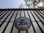 The Reserve Bank of India seal is pictured on a gate outside the RBI headquarters in Mumbai, India.