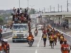 Kanwariyas carry water from the Ganga River during the Kanwar Yatra.(Sanjeev Verma/ HT File Photo) Kanwariyas carry water from the Ganga River during the Kanwar Yatra.(Sanjeev Verma/ HT File Photo)