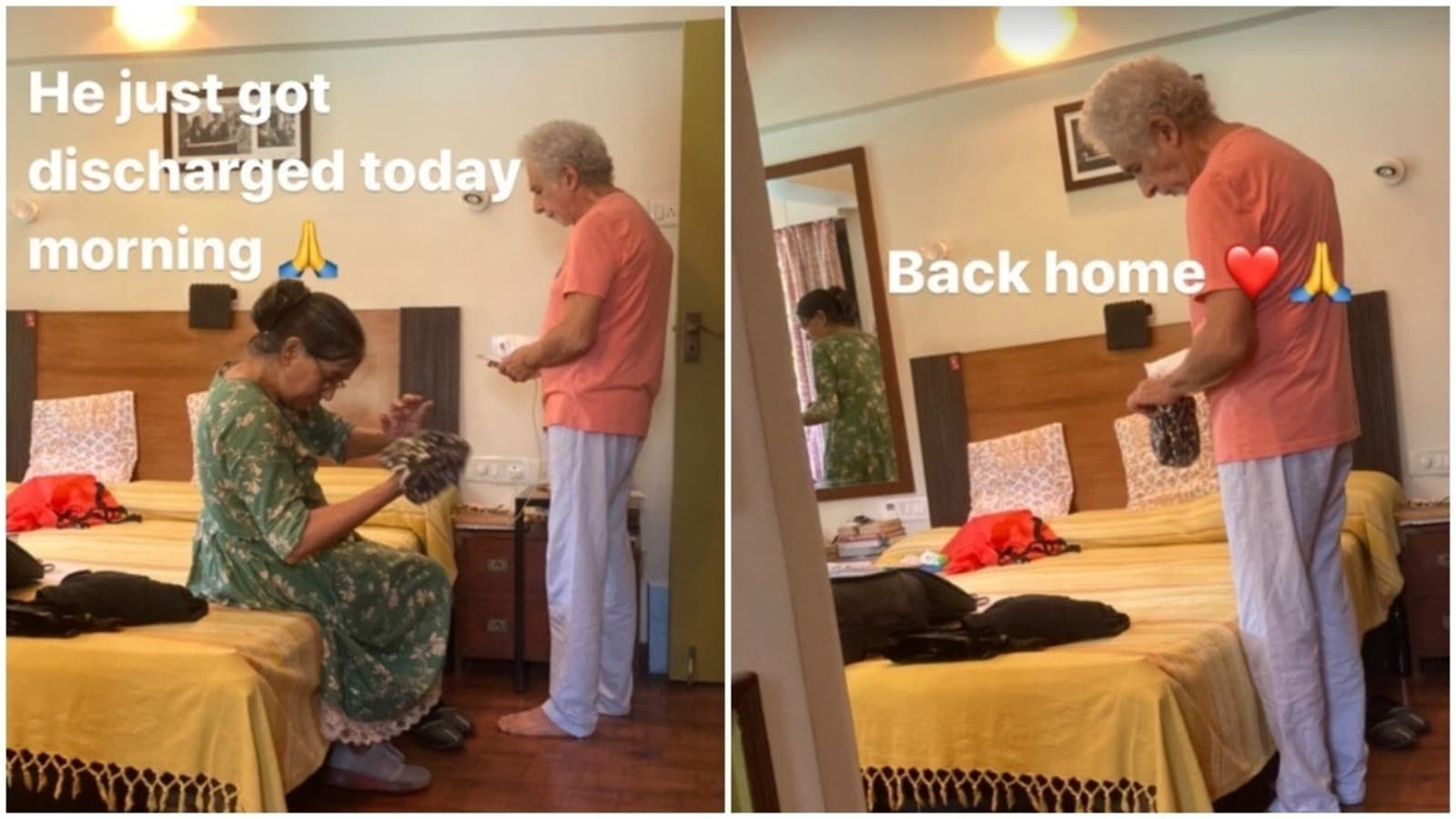 Naseeruddin Shah Returns Home From Hospital Son Vivaan Shares His Pics With Wife Ratna Pathak Shah Bollywood Hindustan Times