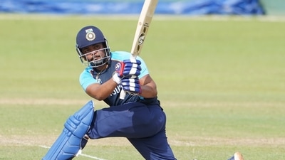Prithvi Shaw batting in the intra-squad match. (BCCI)